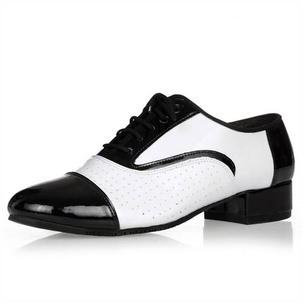 Breathable Black-White Leather Ballroom Shoe