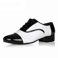 Breathable Black-White Leather Ballroom Shoe