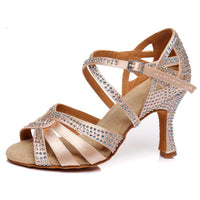 Suede Sole Rhinestone Ankle Strap Salsa Shoe