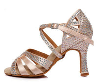 Suede Sole Rhinestone Ankle Strap Salsa Shoe