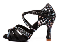 Suede Sole Rhinestone Ankle Strap Salsa Shoe